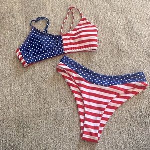 Shein size small American flag bikini. Bottoms are cheeky. removable padding